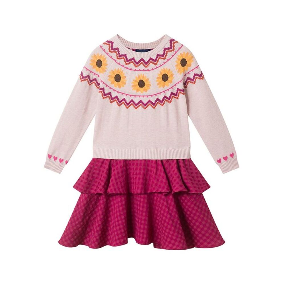 Andy & Evan Girls  Sunflower Fairisle Sweater, Beige